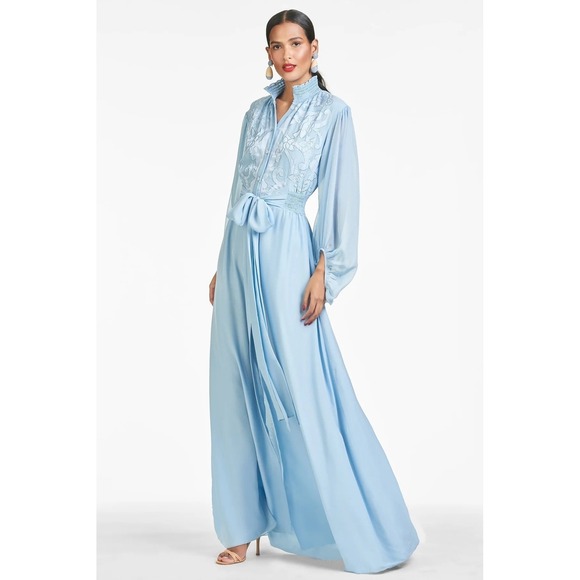 Sachin & Babi Beatrix Gown Chambray Blue Silk Embroidered Maxi Sz 6 NWT  $1095